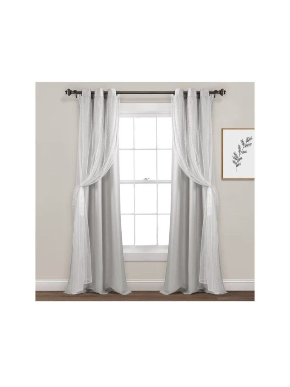 Cottage Polka Dot Sheer Window Curtain Panel Set of 2-38" x 84" Light Gray